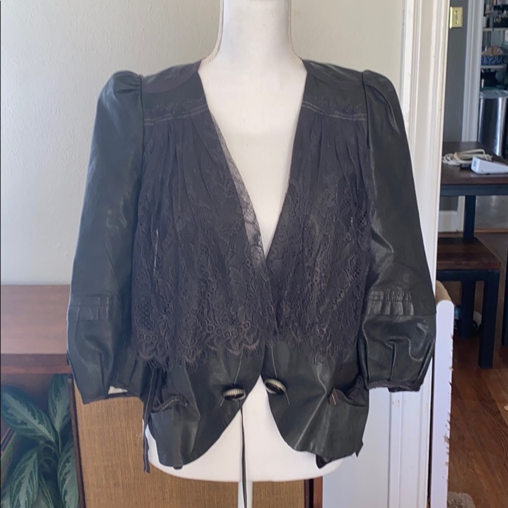 Hanii y leather jacket with lace details